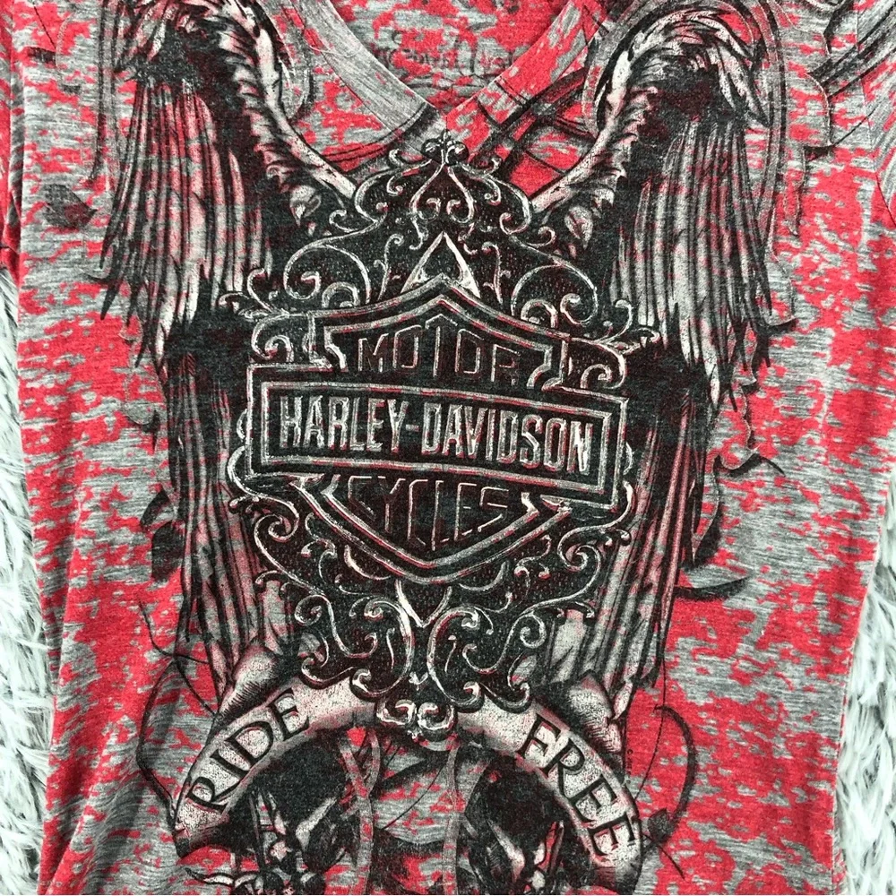 Harley Davidson Shirt Womens Small Spellout Wing Burnout Vneck Shirt